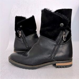 Fabianelli Shearling Black Leather Ankle Combat Moto Boots Italian EU39 US 8.5/9